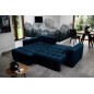 Canapé d'angle convertible en velours luxe 5 places, coffre - bleu foncé, angle gauche (vu de face), BONO