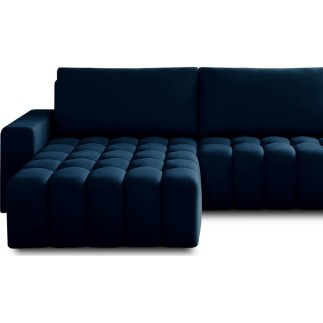 Canapé d'angle convertible en velours luxe 5 places, coffre - bleu foncé, angle gauche (vu de face), BONO