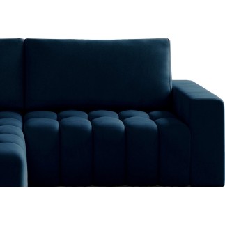 Canapé d'angle convertible en velours luxe 5 places, coffre - bleu foncé, angle gauche (vu de face), BONO