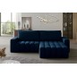Canapé d'angle convertible en velours luxe 5 places et coffre, bleu foncé, angle droit (vu de face) BONO