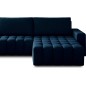 Canapé d'angle convertible en velours luxe 5 places et coffre, bleu foncé, angle droit (vu de face) BONO