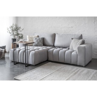 Canapé d'angle convertible en velours luxe 5 places et coffre, gris, angle gauche (vu de face) BONO
