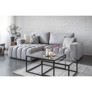 Canapé d'angle convertible en velours luxe 5 places et coffre, gris, angle gauche (vu de face) BONO