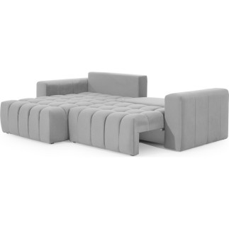 Canapé d'angle convertible en velours luxe 5 places et coffre, gris, angle gauche (vu de face) BONO