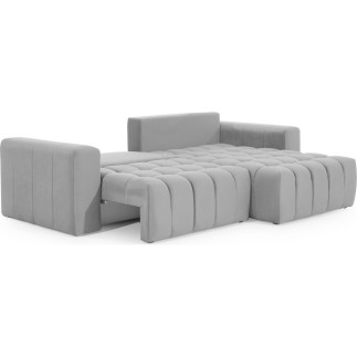 Canapé d'angle convertible en velours luxe 5 places, gris, angle droit (vu de face), BONO