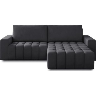 Canapé d'angle convertible en velours luxe 5 places, coffre - gris foncé, angle droit (vu de face), BONO