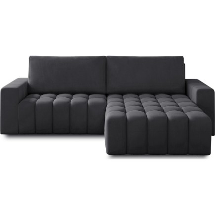 Canapé d'angle convertible en velours luxe 5 places, coffre - gris foncé, angle droit (vu de face), BONO