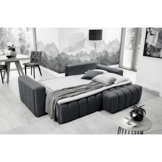 Canapé d'angle convertible en velours luxe 5 places, coffre - gris foncé, angle droit (vu de face), BONO