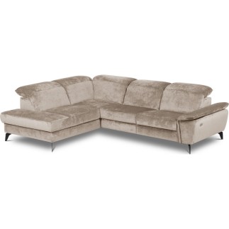 Canapé d'angle avec relax électrique tissu bouclette sensation velours