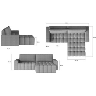 Canapé d'angle convertible en velours luxe 5 places, coffre - gris foncé, angle droit (vu de face), BONO