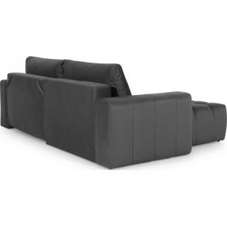 Canapé d'angle convertible en velours luxe 5 places et coffre, gris foncé, angle gauche (vu de face) BONO