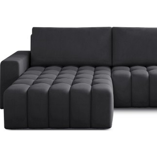 Canapé d'angle convertible en velours luxe 5 places et coffre, gris foncé, angle gauche (vu de face) BONO