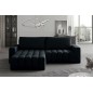 - Canapé d'angle convertible en velours luxe 5 places et coffre, noir, angle gauche (vu de face) BONO