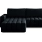 - Canapé d'angle convertible en velours luxe 5 places et coffre, noir, angle gauche (vu de face) BONO
