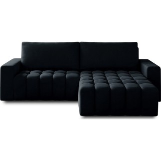 Canapé d'angle convertible en velours luxe 5 places, coffre, noir, angle droit (vu de face), BONO