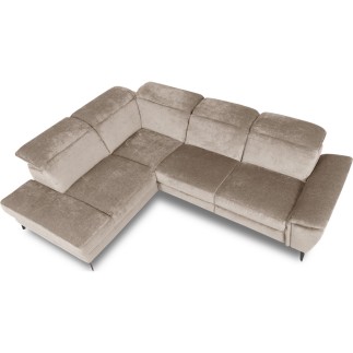 Canapé d'angle avec relax électrique tissu bouclette sensation velours, 5/6 places SINATRA, beige foncé, angle gauche