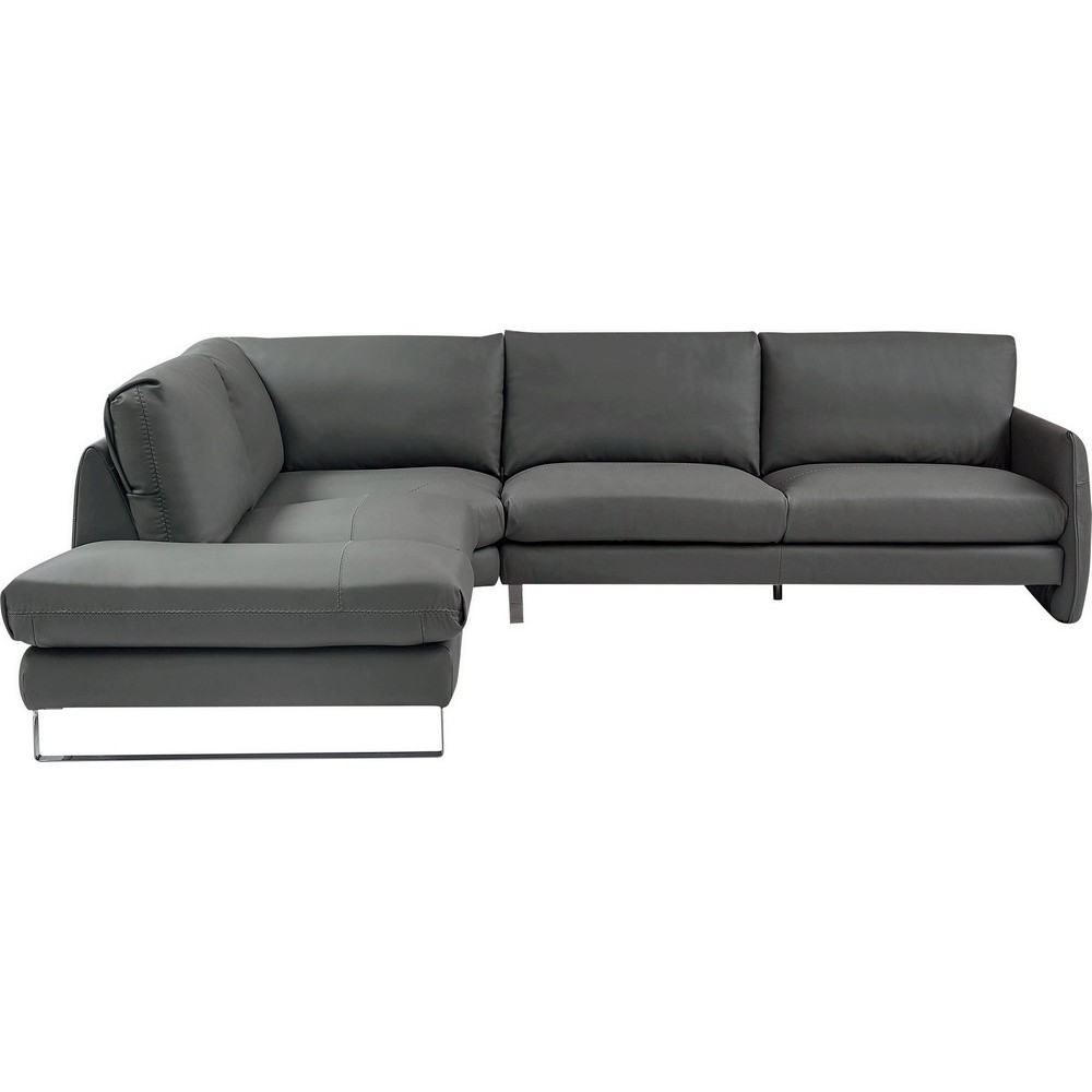 - Canapé d'angle en cuir italien 7 places CHARLES, gris foncé, angle gauche