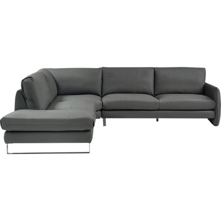 - Canapé d'angle en cuir italien 7 places CHARLES, gris foncé, angle gauche