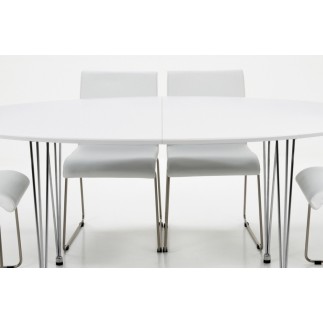 Table à manger design laqué blanc à rallonges, BESINA