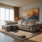 Canapé d'angle avec relax électrique tissu bouclette sensation velours, 5/6 places SINATRA, beige foncé, angle gauche Canapé d'angle avec relax électrique tissu bouclette sensation velours, 5/6 places SINATRA, beige foncé, angle gauche