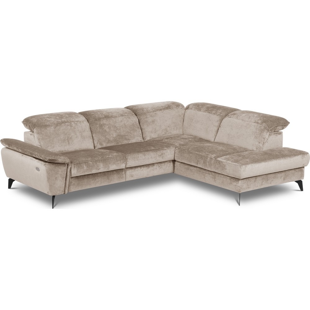 Canapé d'angle avec relax électrique tissu bouclette sensation velours, 5/6 places SINATRA, beige foncé, angle droit Canapé d'angle avec relax électrique tissu bouclette sensation velours, 5/6 places SINATRA, beige foncé, angle droit