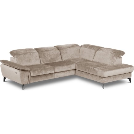 Canapé d'angle avec relax électrique tissu bouclette sensation velours