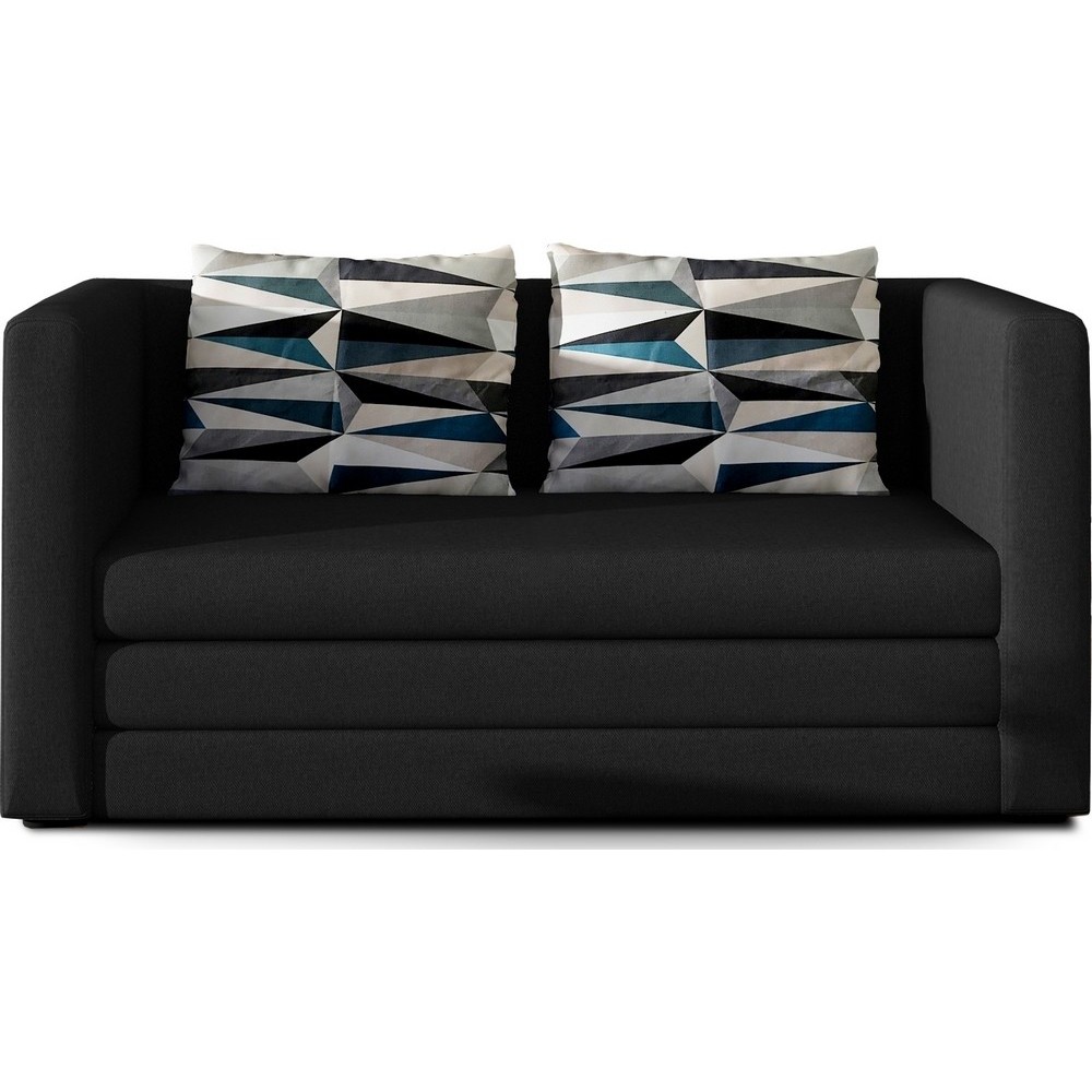 Canapé 2 places convertible - NOIR - en tissu de qualité luxe, NELSON