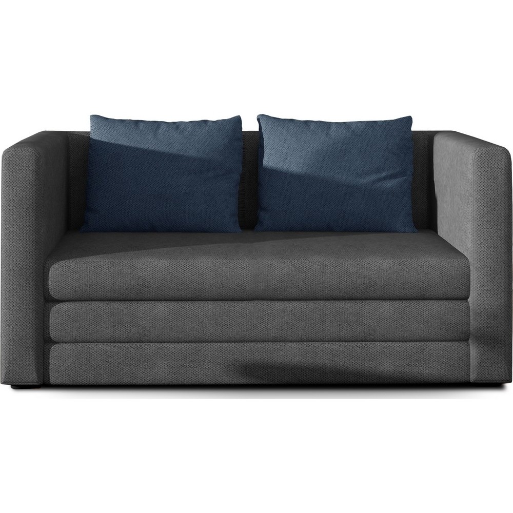 Canapé 2 places convertible - Gris foncé et coussins bleus - en tissu de qualité luxe, NELSON