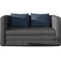Canapé 2 places convertible - Gris foncé et coussins bleus - en tissu de qualité luxe, NELSON