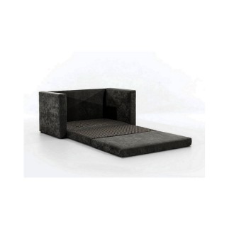 Canapé 2 places convertible - Gris foncé et coussins bleus - en tissu de qualité luxe, NELSON