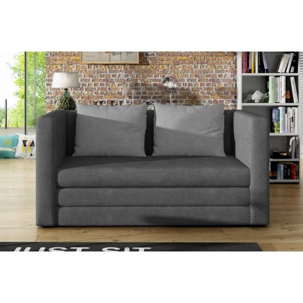 Canapé 2 places convertible - Gris foncé et coussins gris - en tissu de qualité luxe, NELSON