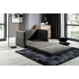 Canapé 2 places convertible - Gris foncé et coussins gris - en tissu de qualité luxe, NELSON