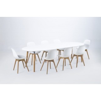 Table à manger design laqué blanc à rallonges, BELLA