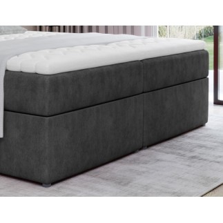 Ensemble boxspring complet tête de lit + sommiers + matelas + surmatelas IDYLLE - tissu luxe gris foncé - 140x200 cm