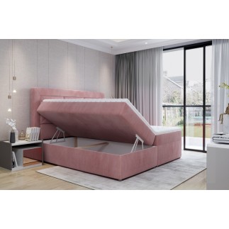 Ensemble boxspring complet tête de lit + sommiers + matelas + surmatelas IDYLLE - tissu luxe gris foncé - 140x200 cm
