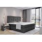 Ensemble boxspring complet tête de lit + sommiers + matelas + surmatelas IDYLLE - tissu luxe gris foncé - 140x200 cm