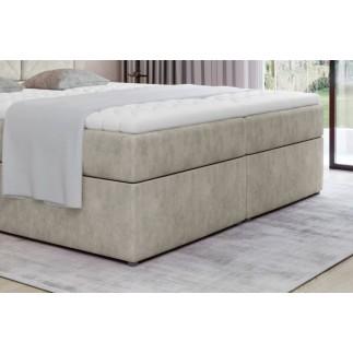 Ensemble boxspring complet tête de lit + sommiers + matelas + surmatelas IDYLLE - tissu luxe beige - 140x200 cm
