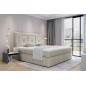 Ensemble boxspring complet tête de lit + sommiers + matelas + surmatelas IDYLLE - tissu luxe beige - 180x200 cm