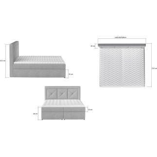 Ensemble boxspring complet tête de lit + sommiers + matelas + surmatelas IDYLLE - tissu luxe beige - 180x200 cm