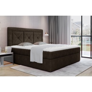 Ensemble boxspring complet tête de lit + sommiers + matelas + surmatelas IDYLLE - tissu luxe chocolat - 180x200 cm