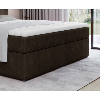 Ensemble boxspring complet tête de lit + sommiers + matelas + surmatelas IDYLLE - tissu luxe chocolat - 180x200 cm