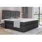 Ensemble boxspring complet tête de lit + sommiers + matelas + surmatelas IDYLLE - tissu luxe gris foncé - 160x200 cm
