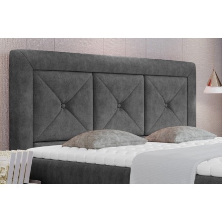 Ensemble boxspring complet tête de lit + sommiers + matelas + surmatelas IDYLLE - tissu luxe gris foncé - 160x200 cm