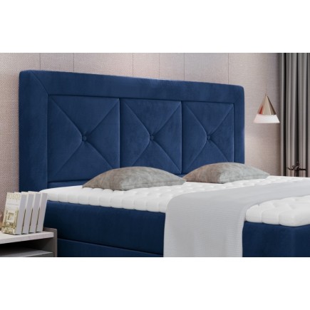 Ensemble boxspring complet tête de lit + sommiers + matelas + surmatelas IDYLLE - velours luxe bleu - 180x200 cm