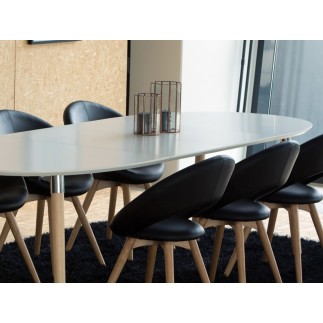 Table à manger design laqué blanc à rallonges, BELLA