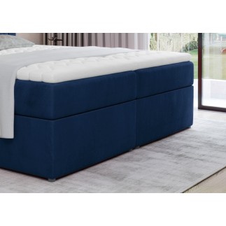 Ensemble boxspring complet tête de lit + sommiers + matelas + surmatelas IDYLLE - velours luxe bleu - 140x200 cm