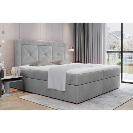 Ensemble boxspring complet tête de lit + sommiers + matelas + surmatelas IDYLLE - velours luxe GRIS - 160x200 cm