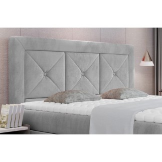 Ensemble boxspring complet tête de lit + sommiers + matelas + surmatelas IDYLLE - velours luxe GRIS - 160x200 cm