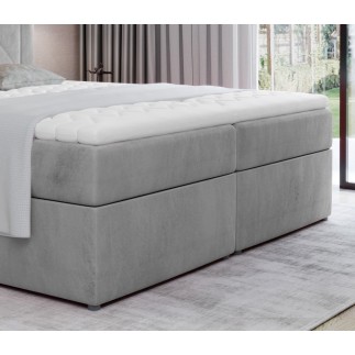 Ensemble boxspring complet tête de lit + sommiers + matelas + surmatelas IDYLLE - velours luxe GRIS - 160x200 cm