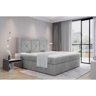 Ensemble boxspring complet tête de lit + sommiers + matelas + surmatelas IDYLLE - velours luxe gris - 180x200 cm